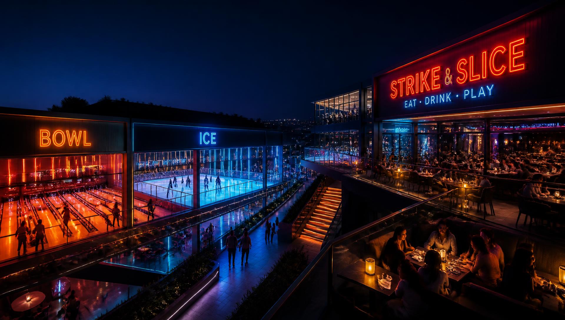 Otium Dreux la nuit : bowling, patinoire et restaurants illuminés